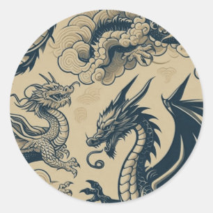 Fantasy Antike Drachen Runder Aufkleber