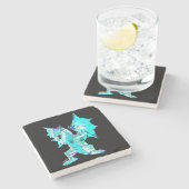 Fantasy Aqua Blue Dragon Steinuntersetzer (Seitenansicht)