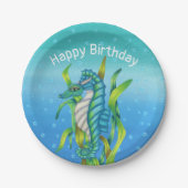 Fantasy Aqua Blue Sea Dragon Horns Algenblasen Pappteller (Vorderseite)