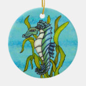 Fantasy Aqua Blue Sea Dragon Seepferd in Seetang Keramikornament (Vorne)