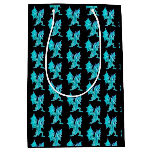 Fantasy Aqua Dragon Black Mittlere Geschenktüte (Vorderseite)