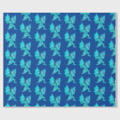 Fantasy Aqua Dragon Navy Blue Geschenkpapier (Flach)