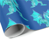 Fantasy Aqua Dragon Navy Blue Geschenkpapier (Rolleneckpunkt)