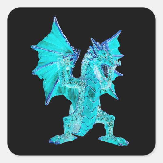 Fantasy Aqua Dragon Quadratischer Aufkleber (Vorderseite)