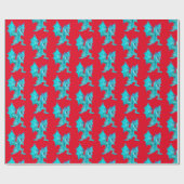 Fantasy Aqua Dragon Wrapping Paper Red Geschenkpapier (Flach)