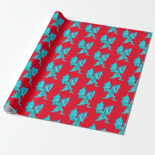 Fantasy Aqua Dragon Wrapping Paper Red Geschenkpapier (Ungerollt)