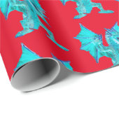Fantasy Aqua Dragon Wrapping Paper Red Geschenkpapier (Rolleneckpunkt)