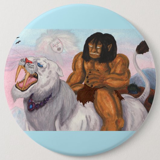 Fantasy Aquarell Illustration Bestie ride Tiger Button (Vorderseite)