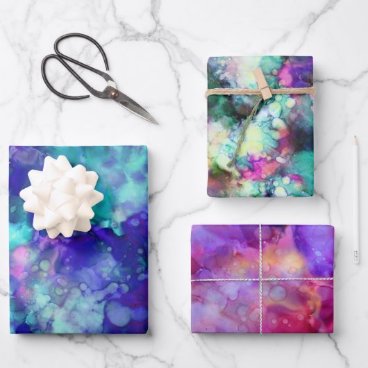 Fantasy Aquarellen in mehreren Tönen: Geschenkpapier Set (Vorderseite)