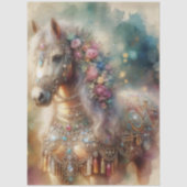 Fantasy-Aquarellpferd mit Blumen-Decoupage Seidenpapier (Vorderseite)
