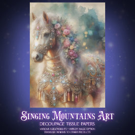 Fantasy-Aquarellpferd mit Blumen-Decoupage Seidenpapier