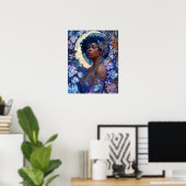 Fantasy Art Black Girl Black Queen Moon Goddess Poster (Heimbüro)
