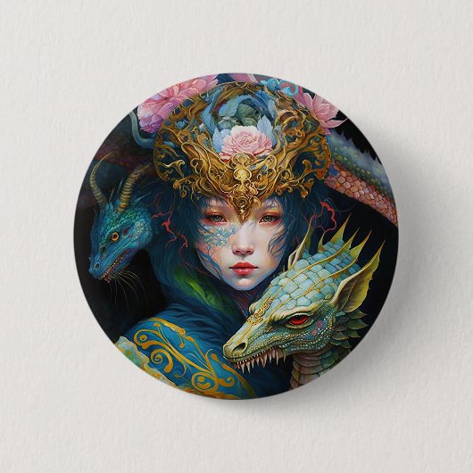 Fantasy Art Dragon Goddess Queen Button (Vorderseite)