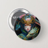 Fantasy Art Dragon Goddess Queen Button (Vorne & Hinten)