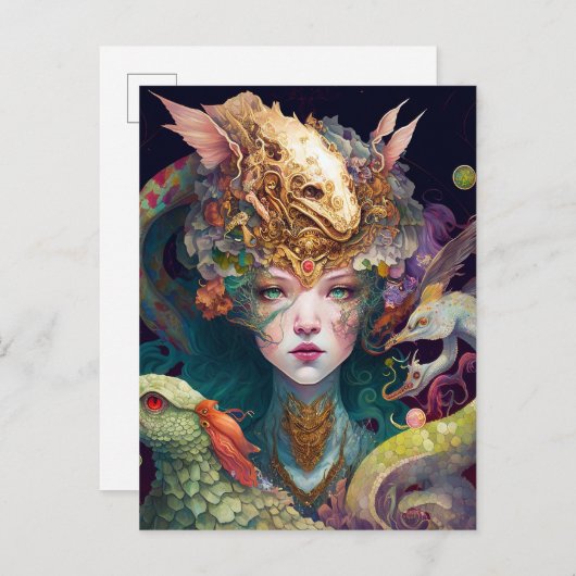 Fantasy Art Dragon Goddess Queen Postkarte (Vorne/Hinten)