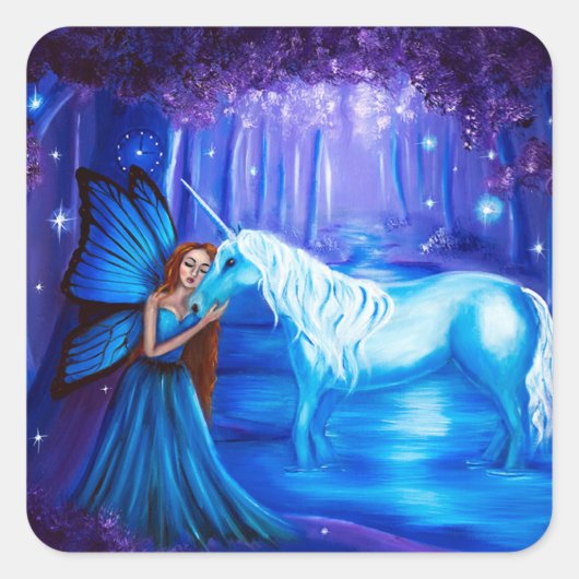 Fantasy Art Fairy and Unicorn Sticker (Vorderseite)