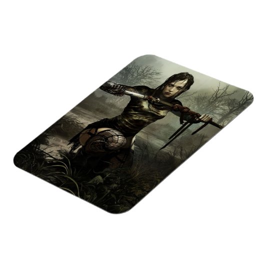 Fantasy Art, Female Warrior mit Schwert Postkarte Magnet (Linke Seite)