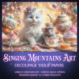 Fantasy-Art-Katze-und-Maus-Teeparty-Decoupage Seidenpapier