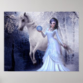Fantasy Art Princess Poster Weißer Stallion Wald (Vorne)