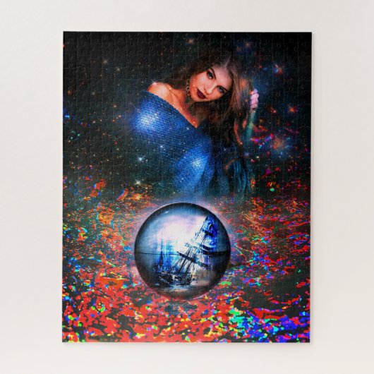 Fantasy Art Puzzle mit Frau und Piratenschiff (Vertikal)