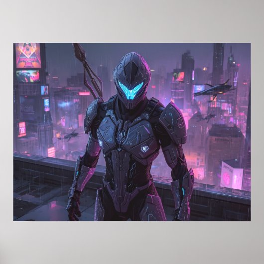 Fantasy Art- Sentinel of the Neon Divide Poster (Vorne)