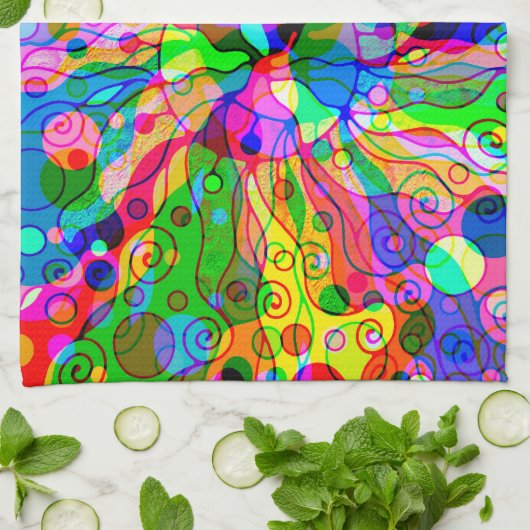 Fantasy Art skizzieren - Abstrakt Neon Shift 1 Geschirrtuch (Gefaltet)