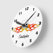 Fantasy Art Skull And Flames Design Personalised Runde Wanduhr (Winkel)