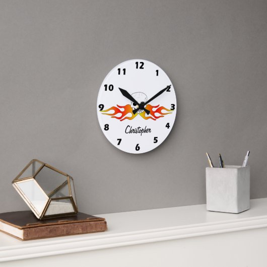 Fantasy Art Skull And Flames Design Personalised Runde Wanduhr (Büro)