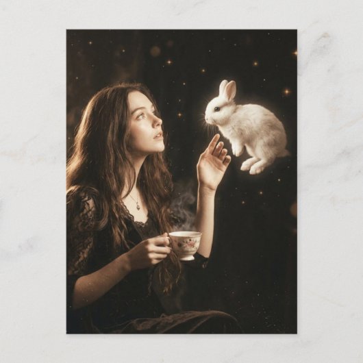 Fantasy Art Surreal Tea With White Rabbit  Postkarte (Vorderseite)