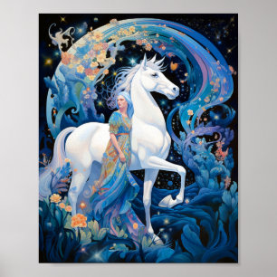Fantasy Art von Lady and White Horse Poster