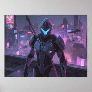 Fantasy Art - Wächter der Neon-Grenze Poster