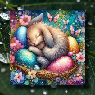 Fantasy Art Watercolor Bunny Easter Blume Feiertagskarte