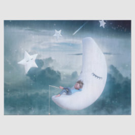 Fantasy Art Young Boy Moon Stars Wolken Seidenpapier