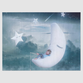 Fantasy Art Young Boy Moon Stars Wolken Seidenpapier