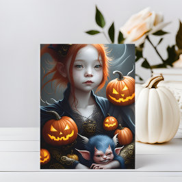 Fantasy Art Young Demon and Pet Halloween Postcard Postkarte