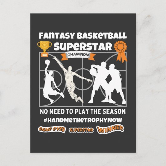 Fantasy Basketball Superstar Spiel über Postkarte (Vorderseite)