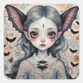 Fantasy Bat Girl Quadratischer Aufkleber