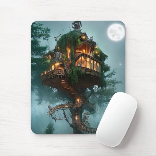 Fantasy Baumhaus Digitalkunst Mousepad (Mit Mouse)