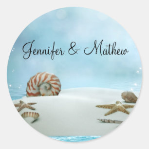 Fantasy Beach Hochzeitsticker Runder Aufkleber