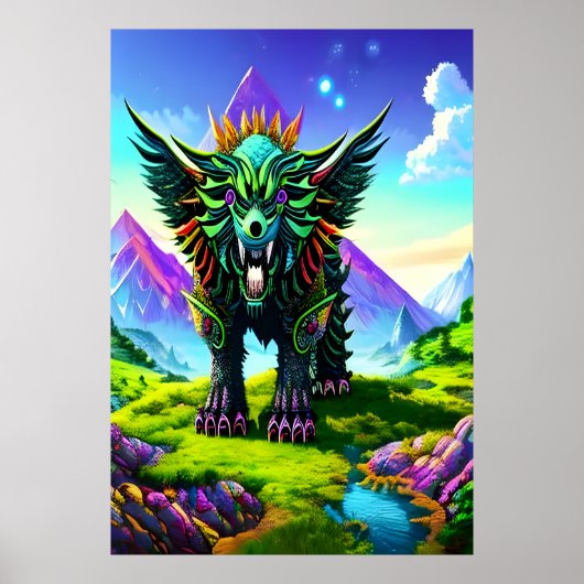 Fantasy Beast in Fantasy-Wald | AI Art Poster (Vorne)