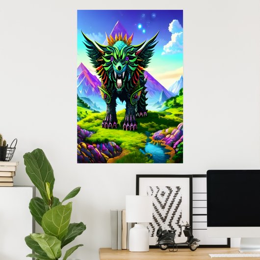 Fantasy Beast in Fantasy-Wald | AI Art Poster (Heimbüro)