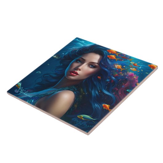 Fantasy Beautiful Blue Meerjungfrau Fliese (Seite)
