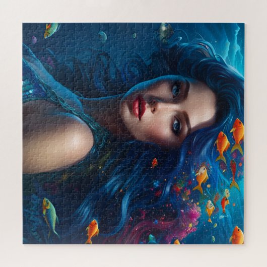 Fantasy Beautiful Blue Meerjungfrau Puzzle (Horizontal)
