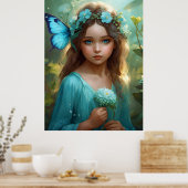 Fantasy Beautiful Cyan Green Fairy Girl Poster (Küche)