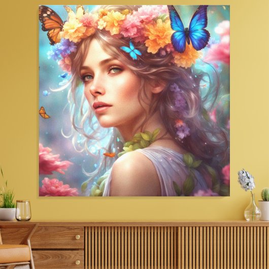 Fantasy Beautiful Fairy Butterfells Blumengarten Leinwanddruck (Insitu (Wohnzimmer))