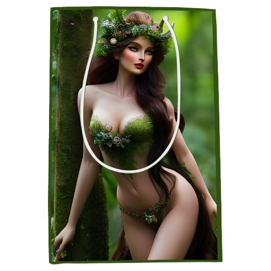 Fantasy Beautiful Forest Fairy Decoupage Mittlere Geschenktüte (Vorderseite)