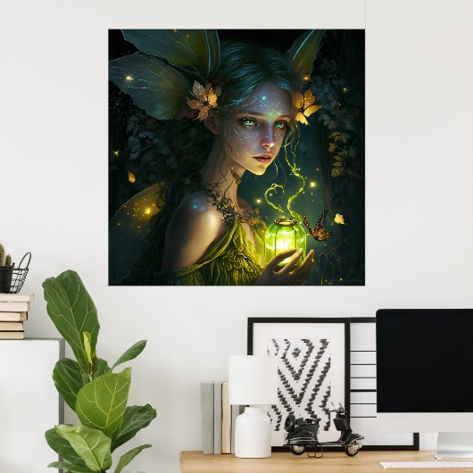Fantasy Beautiful Green Forest Fairy 1 Poster (Heimbüro)