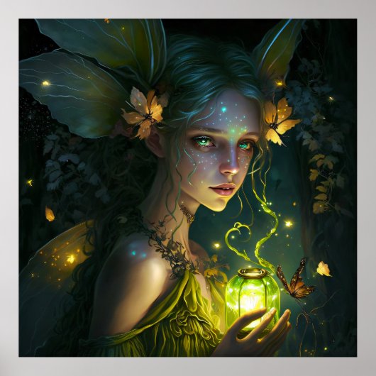 Fantasy Beautiful Green Forest Fairy 1 Poster (Vorne)