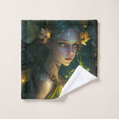 Fantasy Beautiful Green Forest Fairy Badhandtuch Set (Waschlappen)