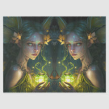 Fantasy Beautiful Green Forest Fairy Decoupage